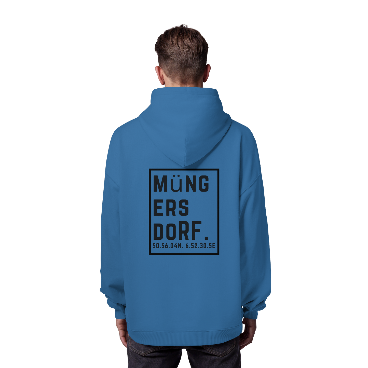 Müngersdorf Koordinaten (großer Druck auf dem Rücken) - Organic Oversize Hoodie