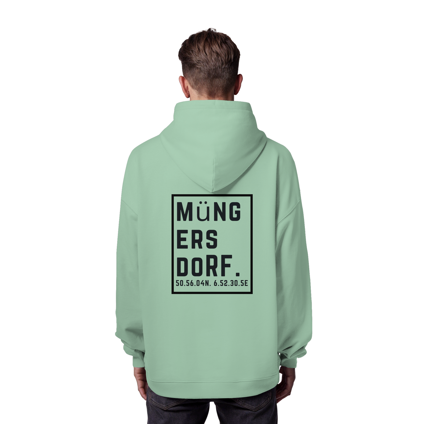 Müngersdorf Koordinaten (großer Druck auf dem Rücken) - Organic Oversize Hoodie