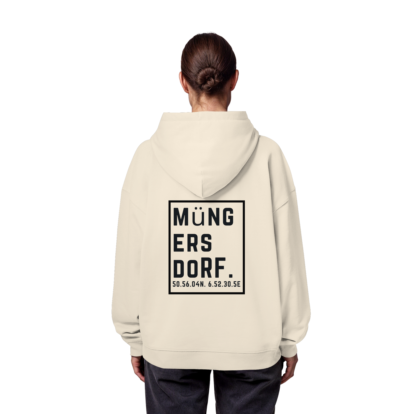 Müngersdorf Koordinaten (großer Druck auf dem Rücken) - Organic Oversize Hoodie