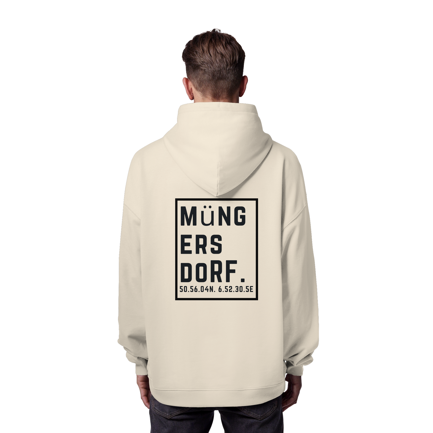 Müngersdorf Koordinaten (großer Druck auf dem Rücken) - Organic Oversize Hoodie