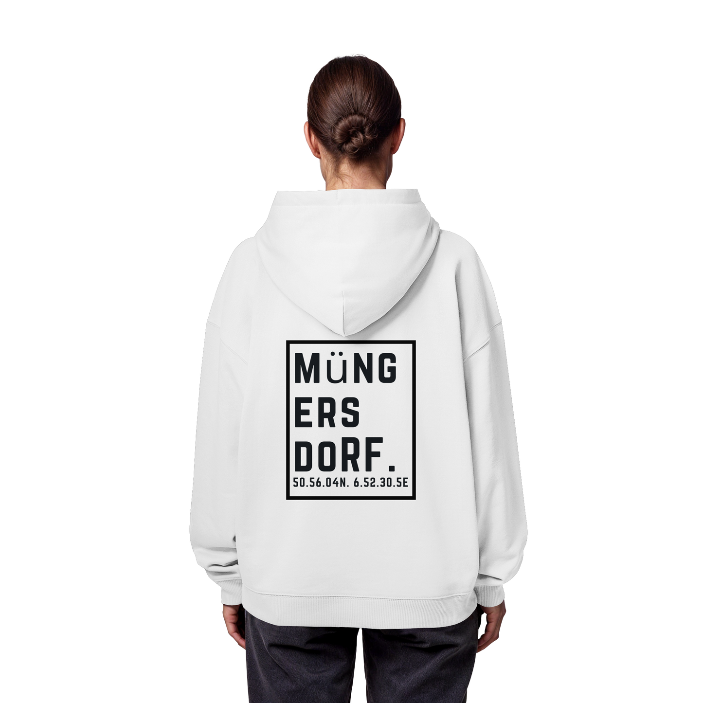Müngersdorf Koordinaten (großer Druck auf dem Rücken) - Organic Oversize Hoodie