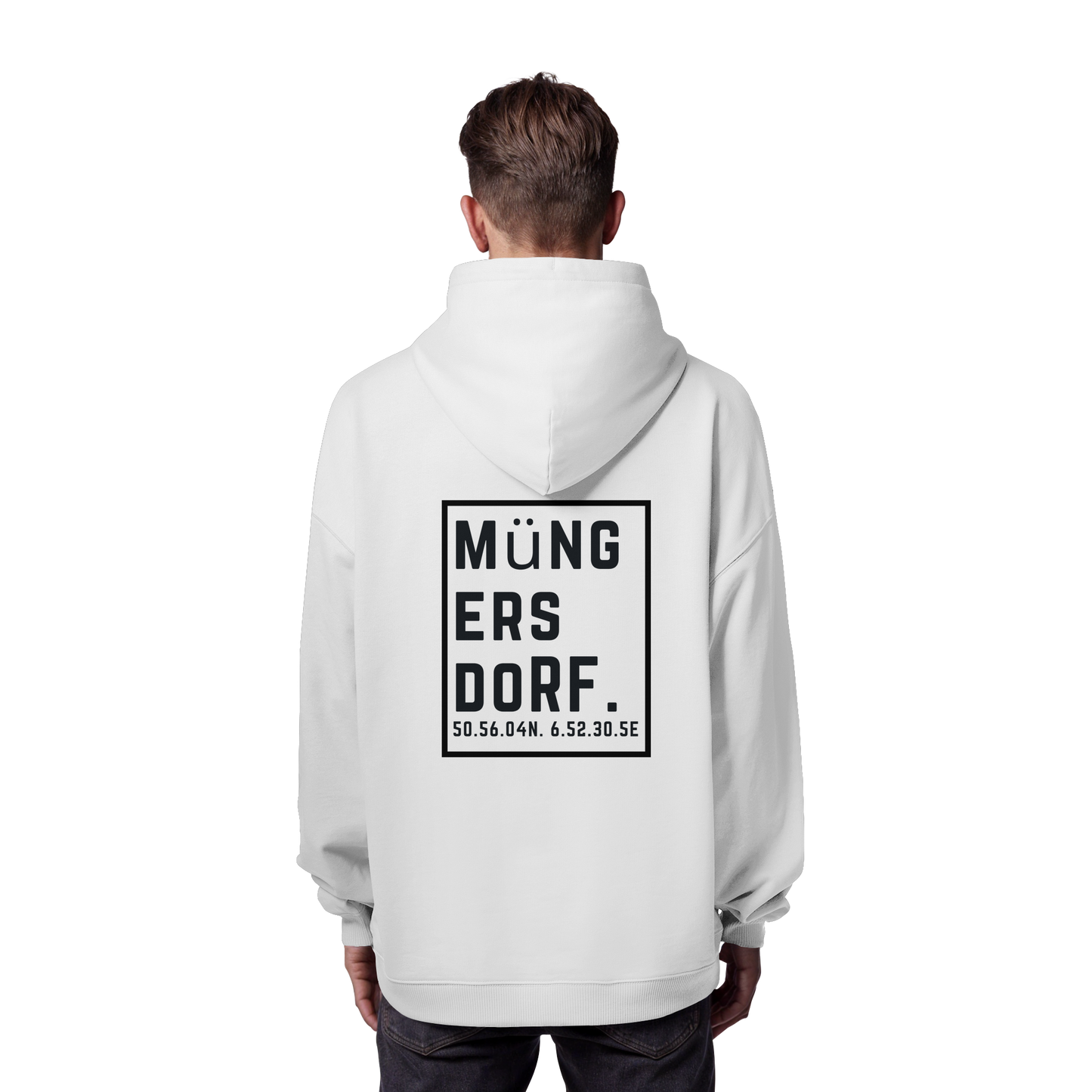 Müngersdorf Koordinaten (großer Druck auf dem Rücken) - Organic Oversize Hoodie