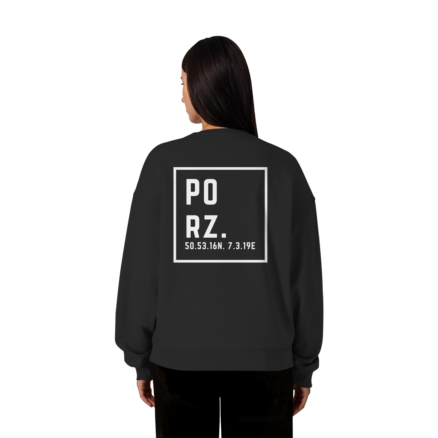 Porz Koordinaten (großer Druck Rücken) - Organic Oversize Sweatshirt