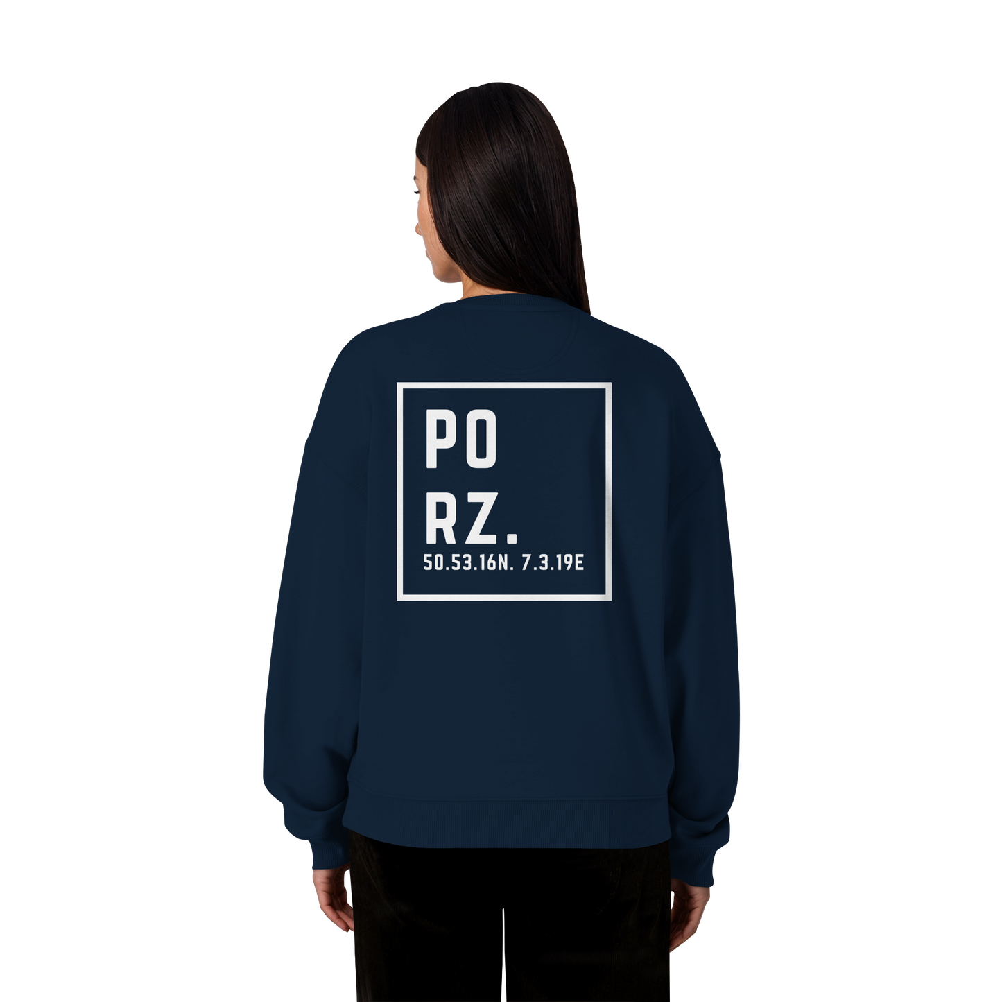 Porz Koordinaten (großer Druck Rücken) - Organic Oversize Sweatshirt