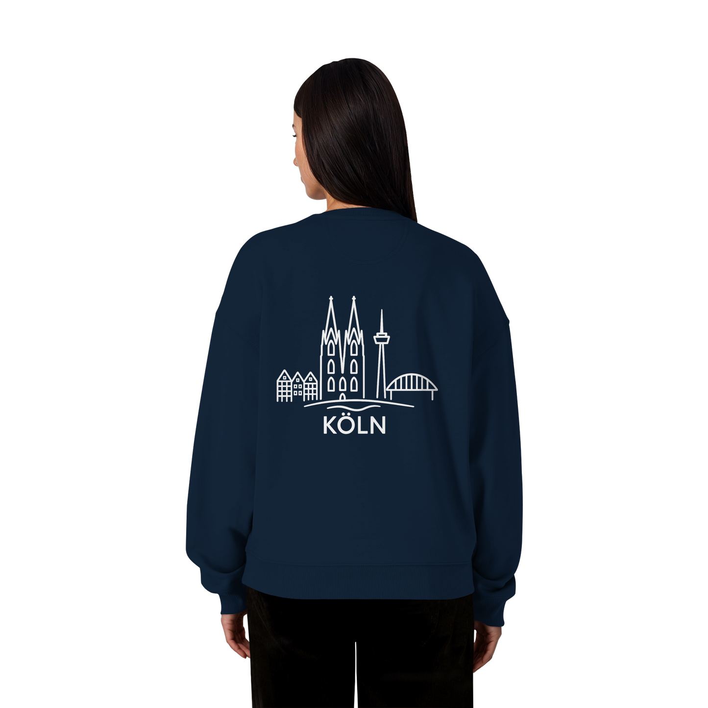 Köln Skyline (großer Druck auf dem Rücken) - Organic Oversize Sweatshirt