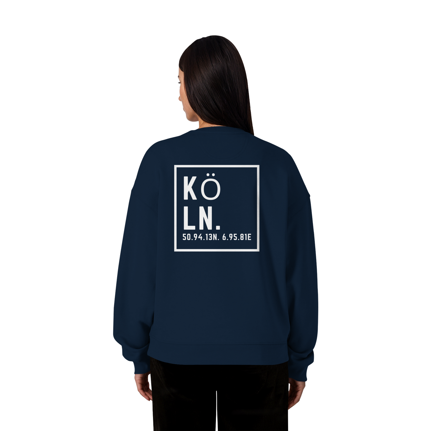 Köln Koordinaten (großer Druck auf dem Rücken) - Organic Oversize Sweatshirt