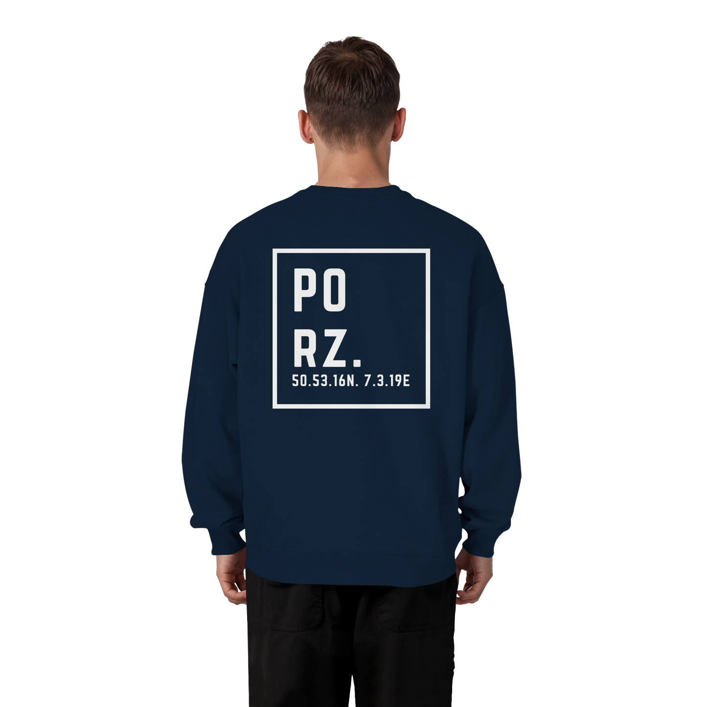 Porz Koordinaten (großer Druck Rücken) - Organic Oversize Sweatshirt