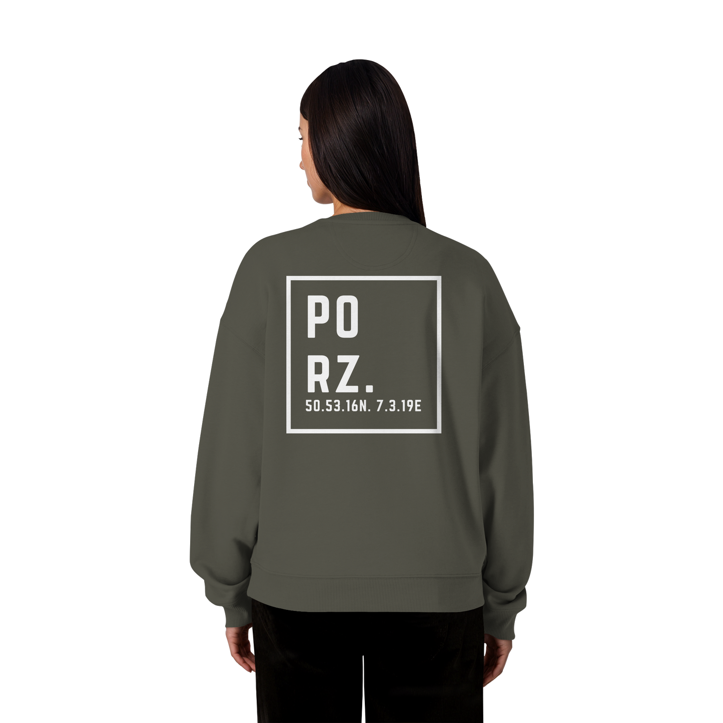 Porz Koordinaten (großer Druck Rücken) - Organic Oversize Sweatshirt