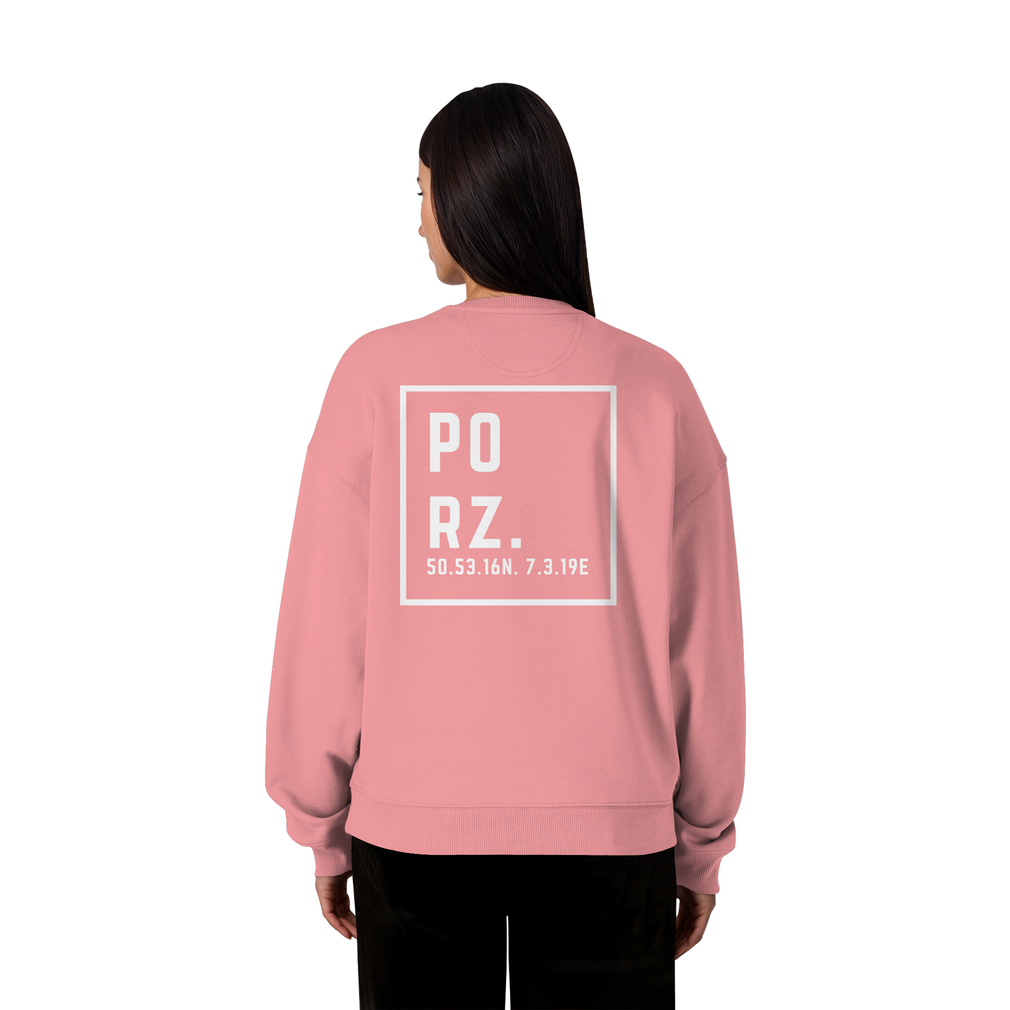Porz Koordinaten (großer Druck Rücken) - Organic Oversize Sweatshirt