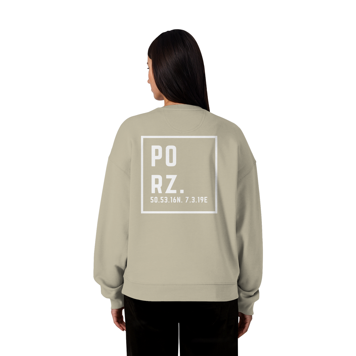 Porz Koordinaten (großer Druck Rücken) - Organic Oversize Sweatshirt