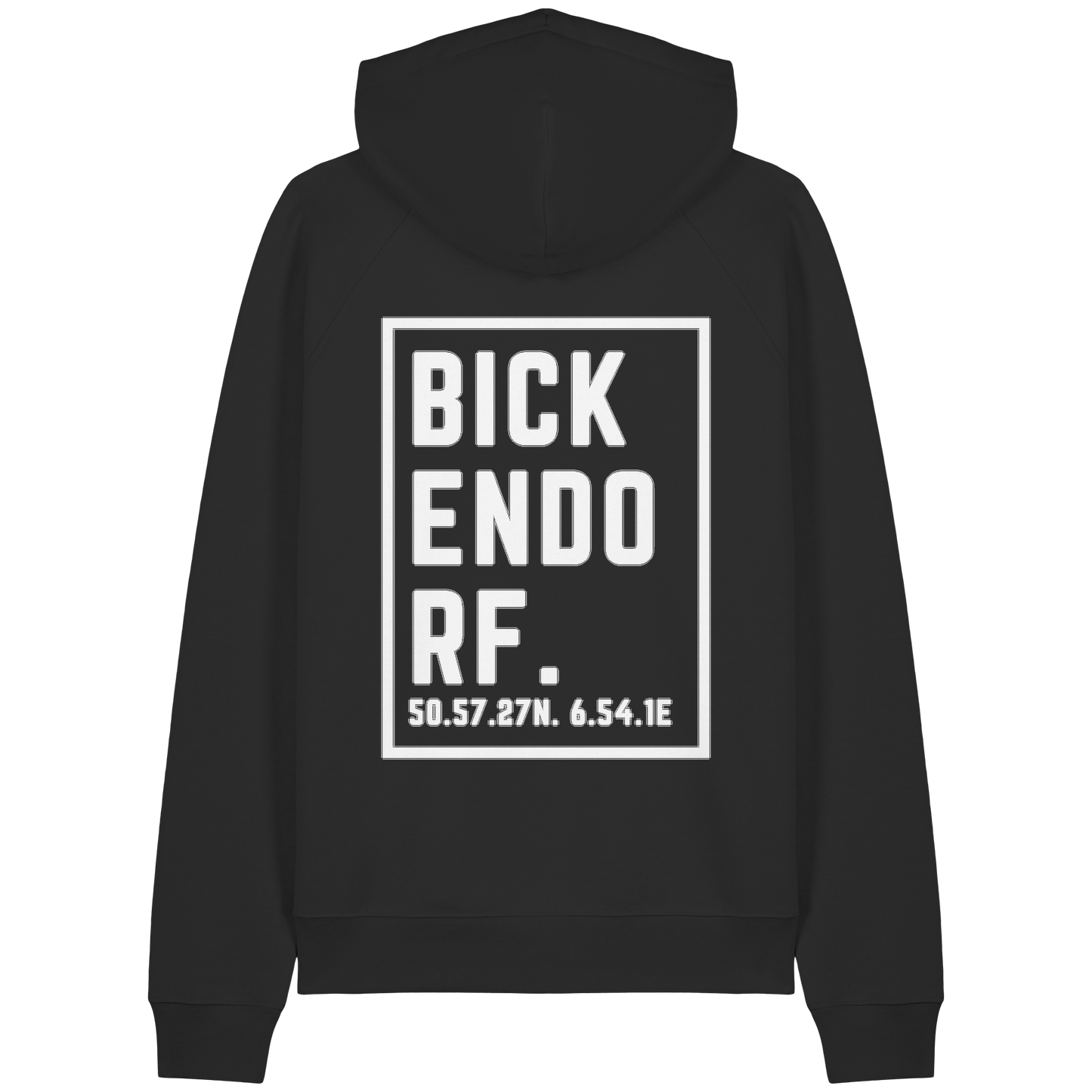 Bickendorf Koordinaten (großer Druck auf dem Rücken) - Organic Raglan Hoodie