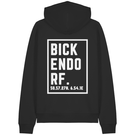 Bickendorf Koordinaten (großer Druck auf dem Rücken) - Organic Raglan Hoodie