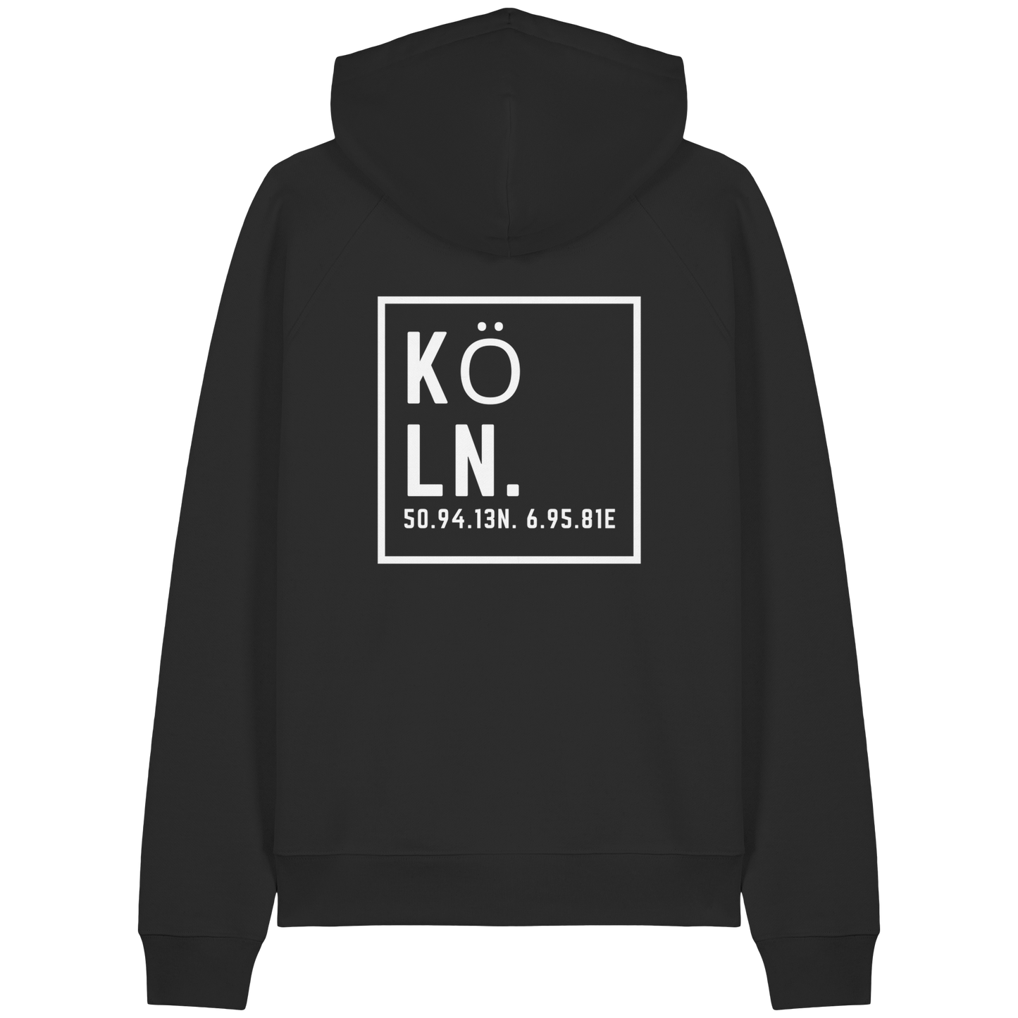 Köln Koordinaten (großer Druck auf dem Rücken) - Organic Raglan Hoodie