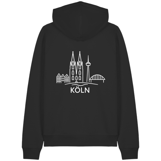 Köln Skyline (großer Druck auf dem Rücken) - Organic Raglan Hoodie