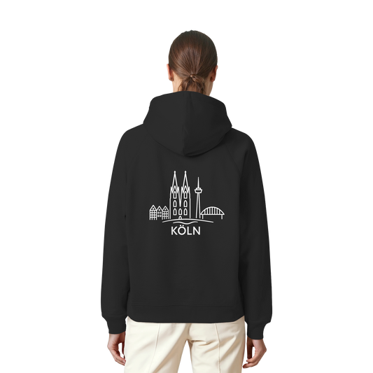 Köln Skyline (großer Druck auf dem Rücken) - Organic Raglan Hoodie