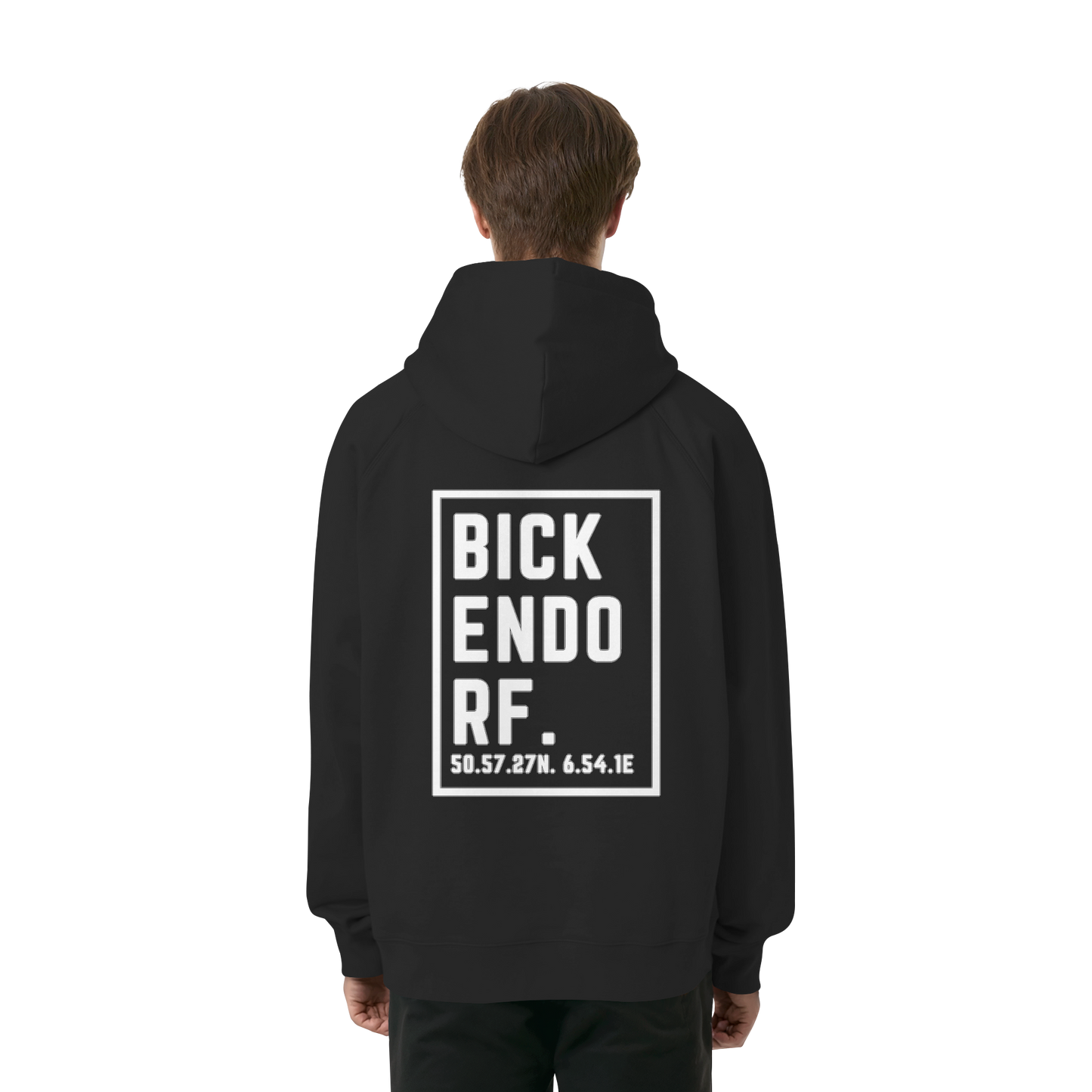 Bickendorf Koordinaten (großer Druck auf dem Rücken) - Organic Raglan Hoodie