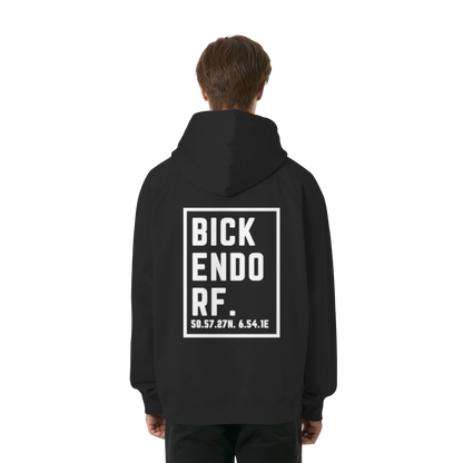 Bickendorf Koordinaten (großer Druck auf dem Rücken) - Organic Raglan Hoodie