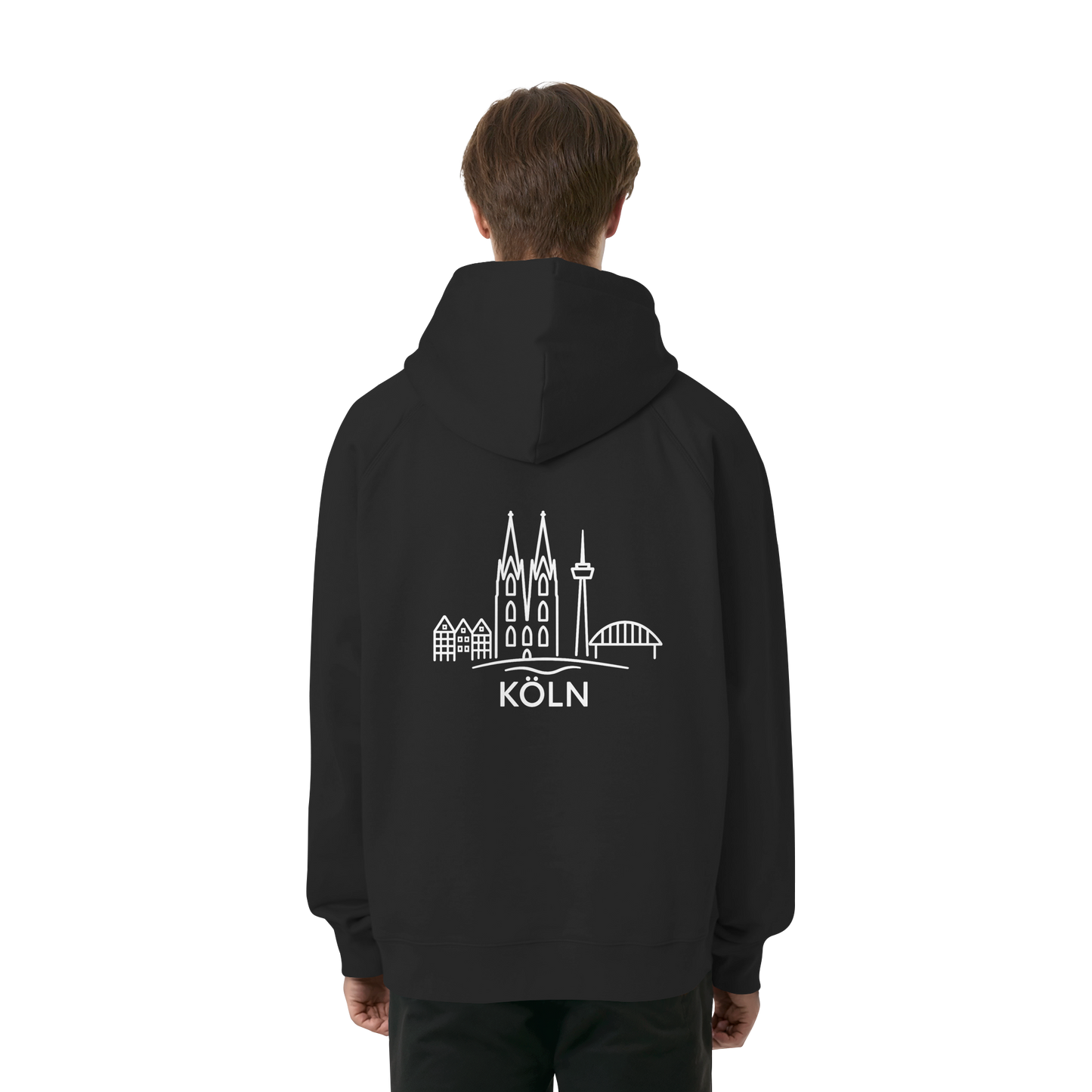 Köln Skyline (großer Druck auf dem Rücken) - Organic Raglan Hoodie