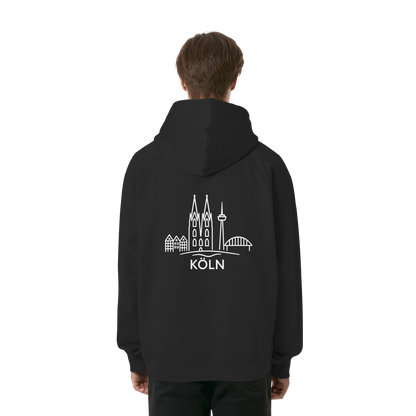 Köln Skyline (großer Druck auf dem Rücken) - Organic Raglan Hoodie