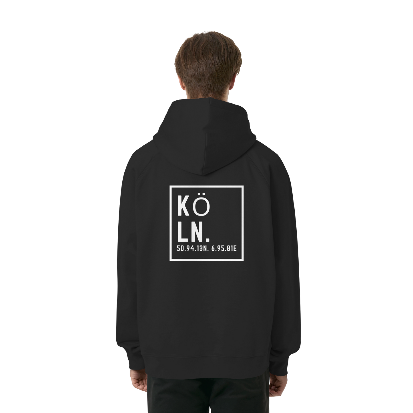 Köln Koordinaten (großer Druck auf dem Rücken) - Organic Raglan Hoodie