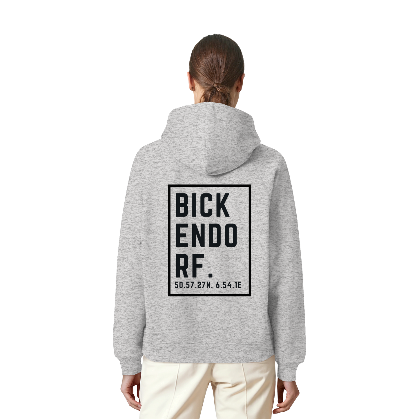 Bickendorf Koordinaten (großer Druck auf dem Rücken) - Organic Raglan Hoodie