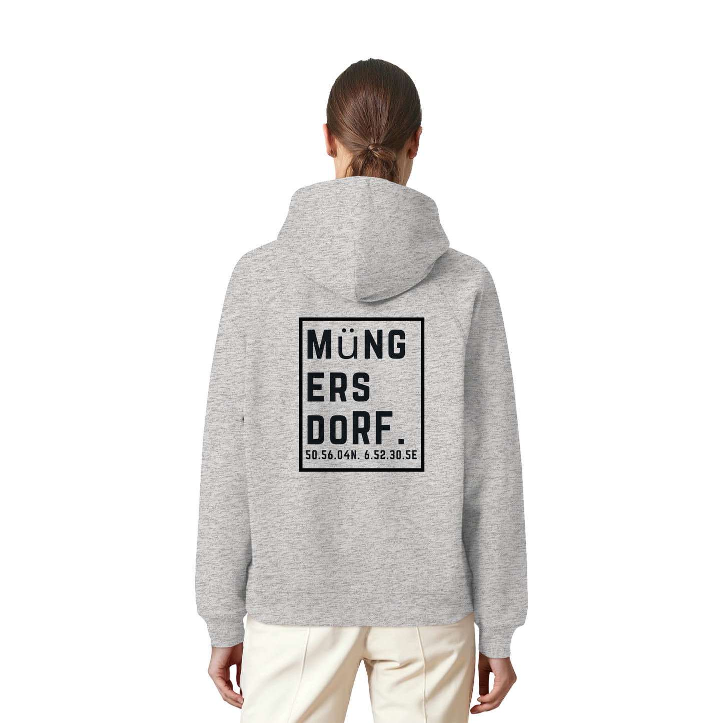 Müngersdorf Koordinaten (großer Druck auf dem Rücken) - Organic Raglan Hoodie