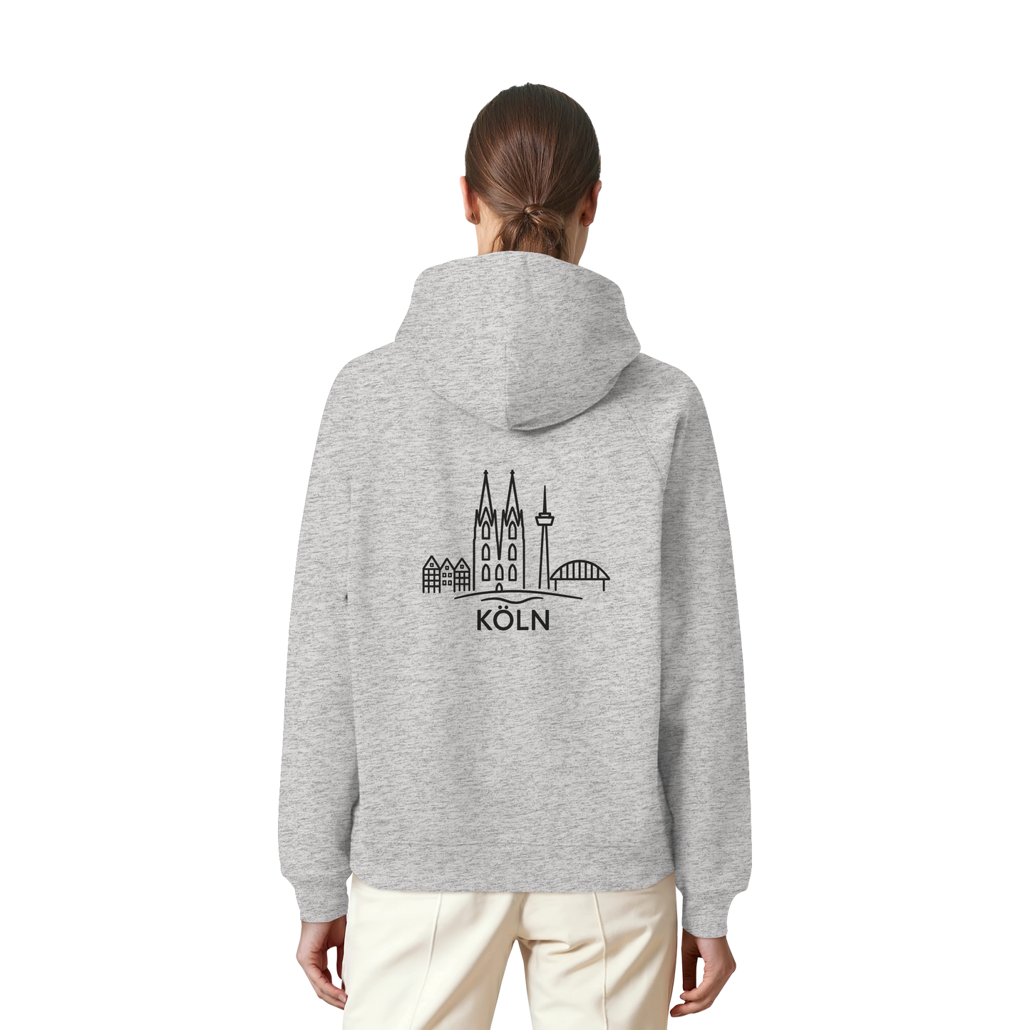 Köln Skyline (großer Druck auf dem Rücken) - Organic Raglan Hoodie