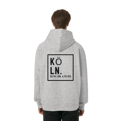 Köln Koordinaten (großer Druck auf dem Rücken) - Organic Raglan Hoodie