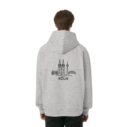 Köln Skyline (großer Druck auf dem Rücken) - Organic Raglan Hoodie