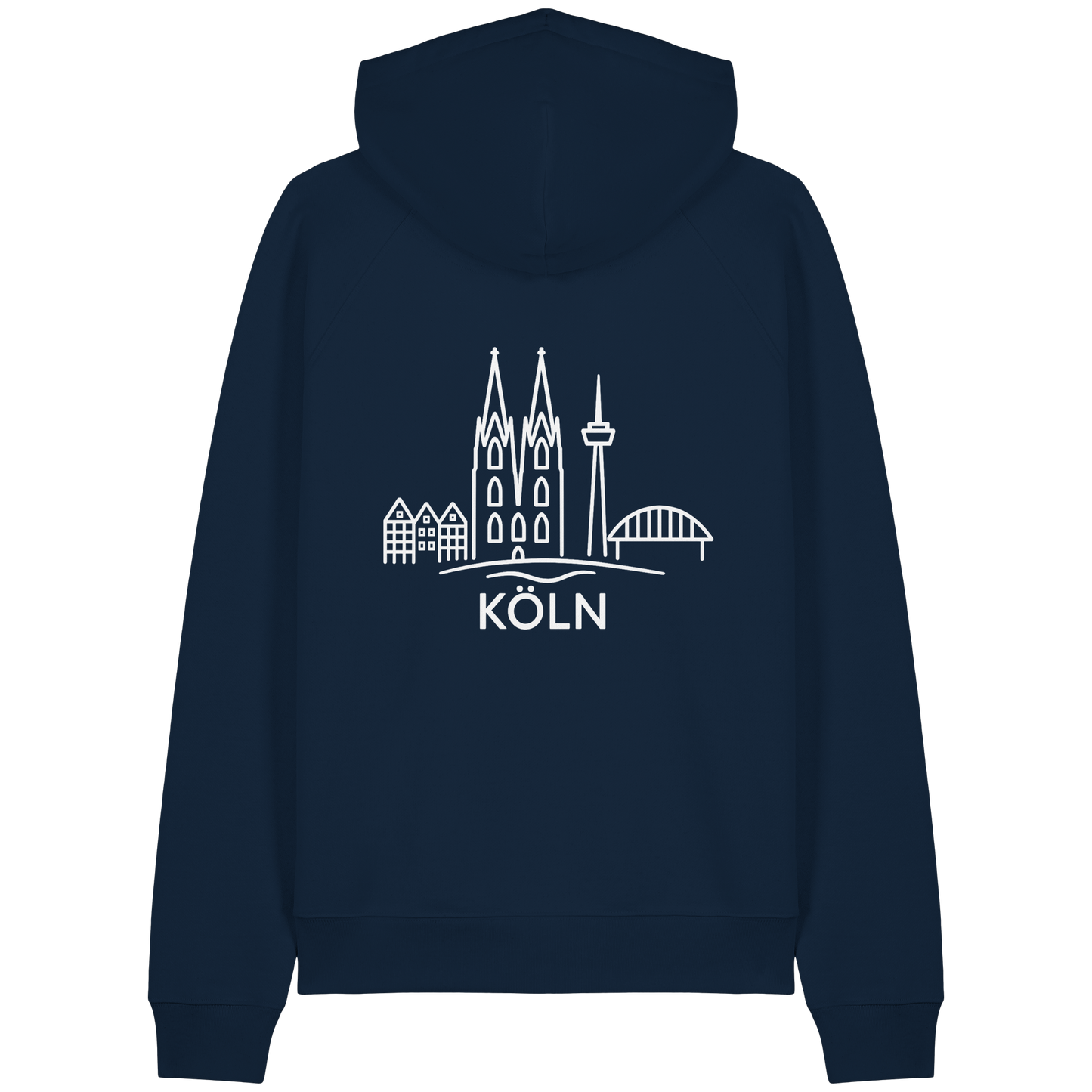 Köln Skyline (großer Druck auf dem Rücken) - Organic Raglan Hoodie
