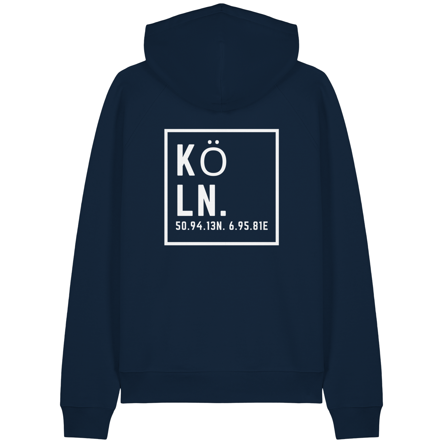 Köln Koordinaten (großer Druck auf dem Rücken) - Organic Raglan Hoodie
