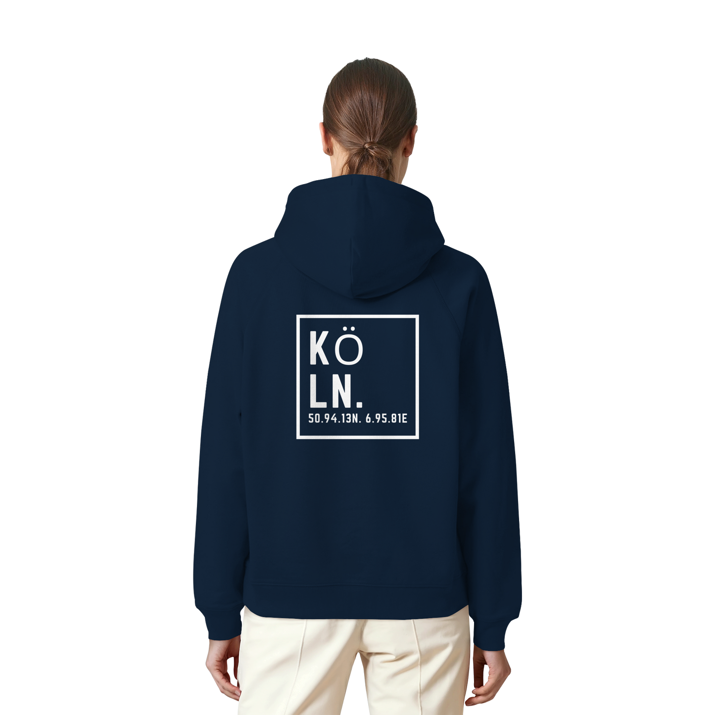 Köln Koordinaten (großer Druck auf dem Rücken) - Organic Raglan Hoodie