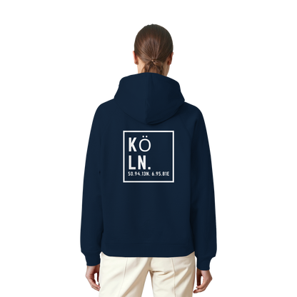 Köln Koordinaten (großer Druck auf dem Rücken) - Organic Raglan Hoodie