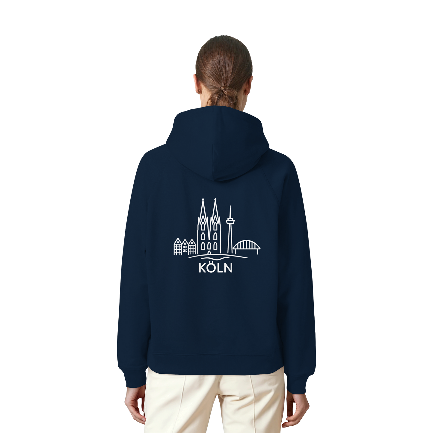 Köln Skyline (großer Druck auf dem Rücken) - Organic Raglan Hoodie