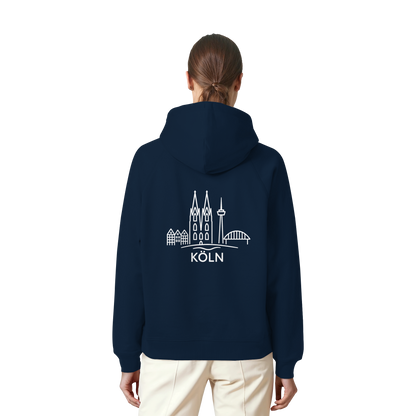 Köln Skyline (großer Druck auf dem Rücken) - Organic Raglan Hoodie