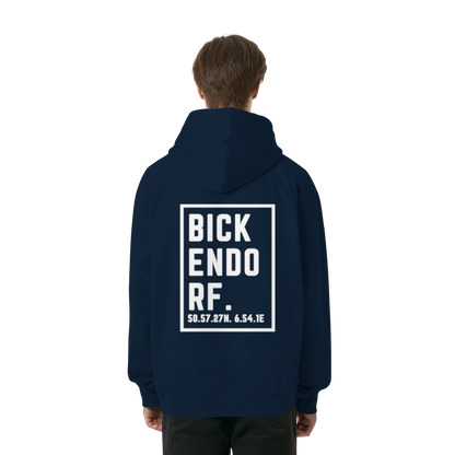 Bickendorf Koordinaten (großer Druck auf dem Rücken) - Organic Raglan Hoodie
