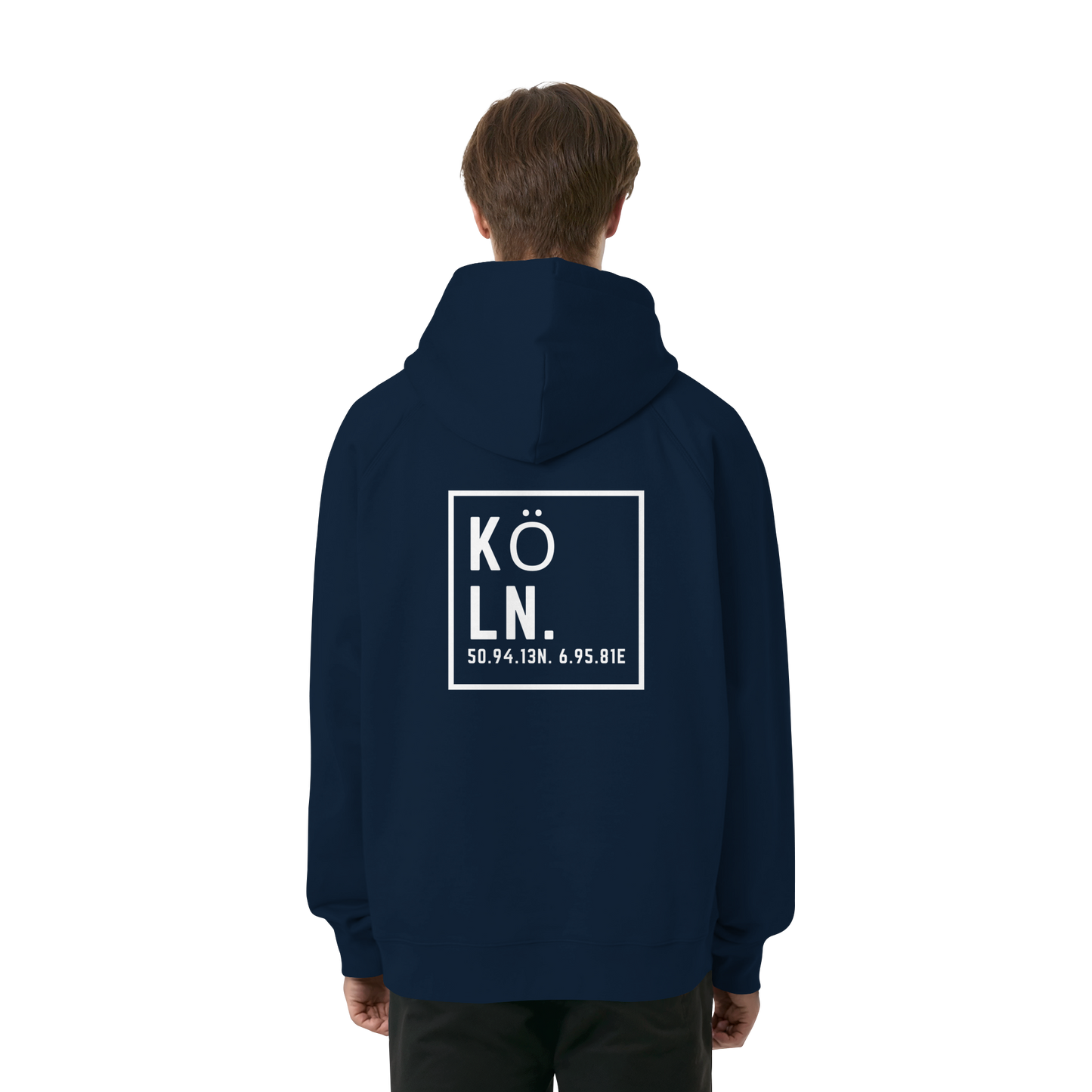 Köln Koordinaten (großer Druck auf dem Rücken) - Organic Raglan Hoodie