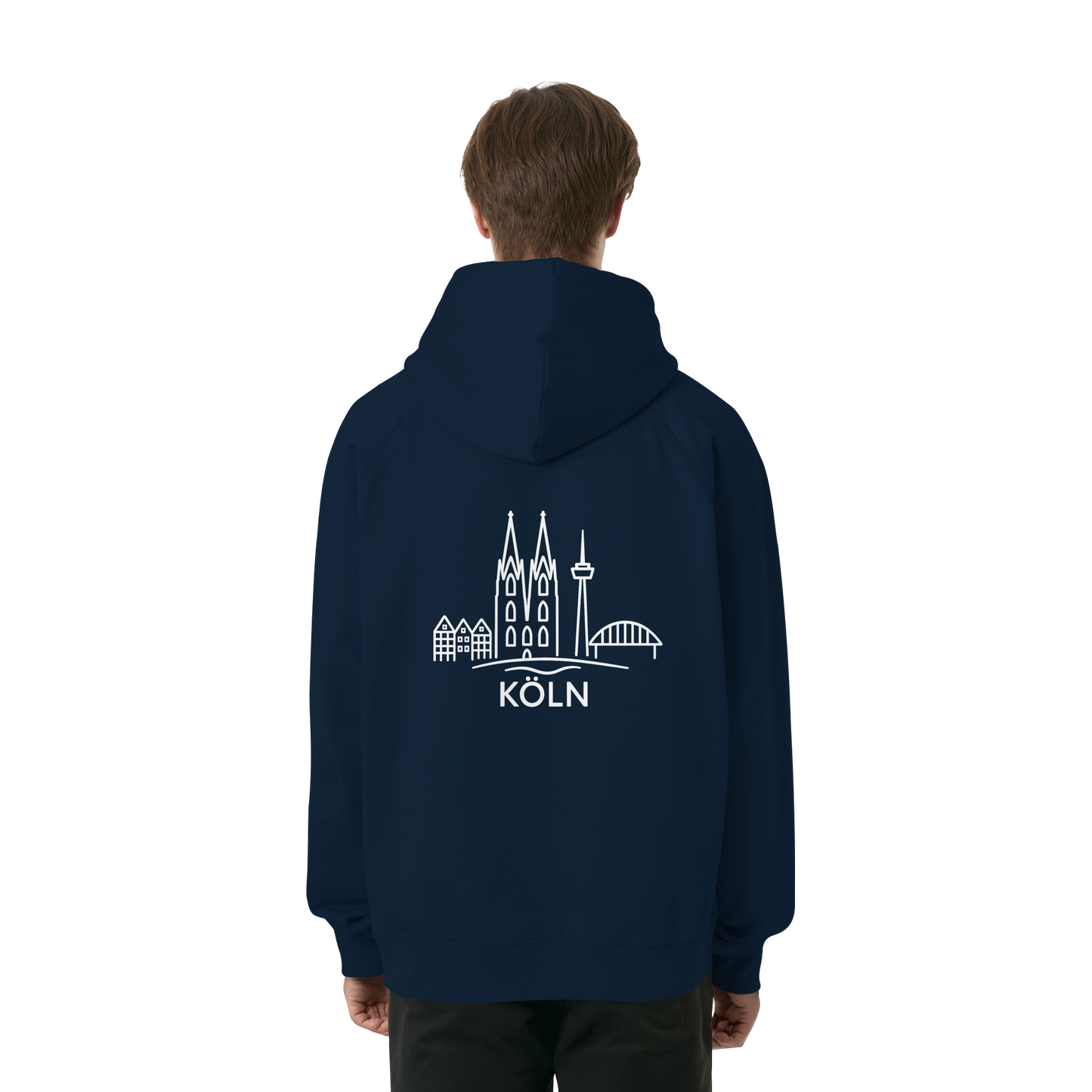 Köln Skyline (großer Druck auf dem Rücken) - Organic Raglan Hoodie