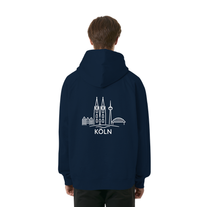 Köln Skyline (großer Druck auf dem Rücken) - Organic Raglan Hoodie