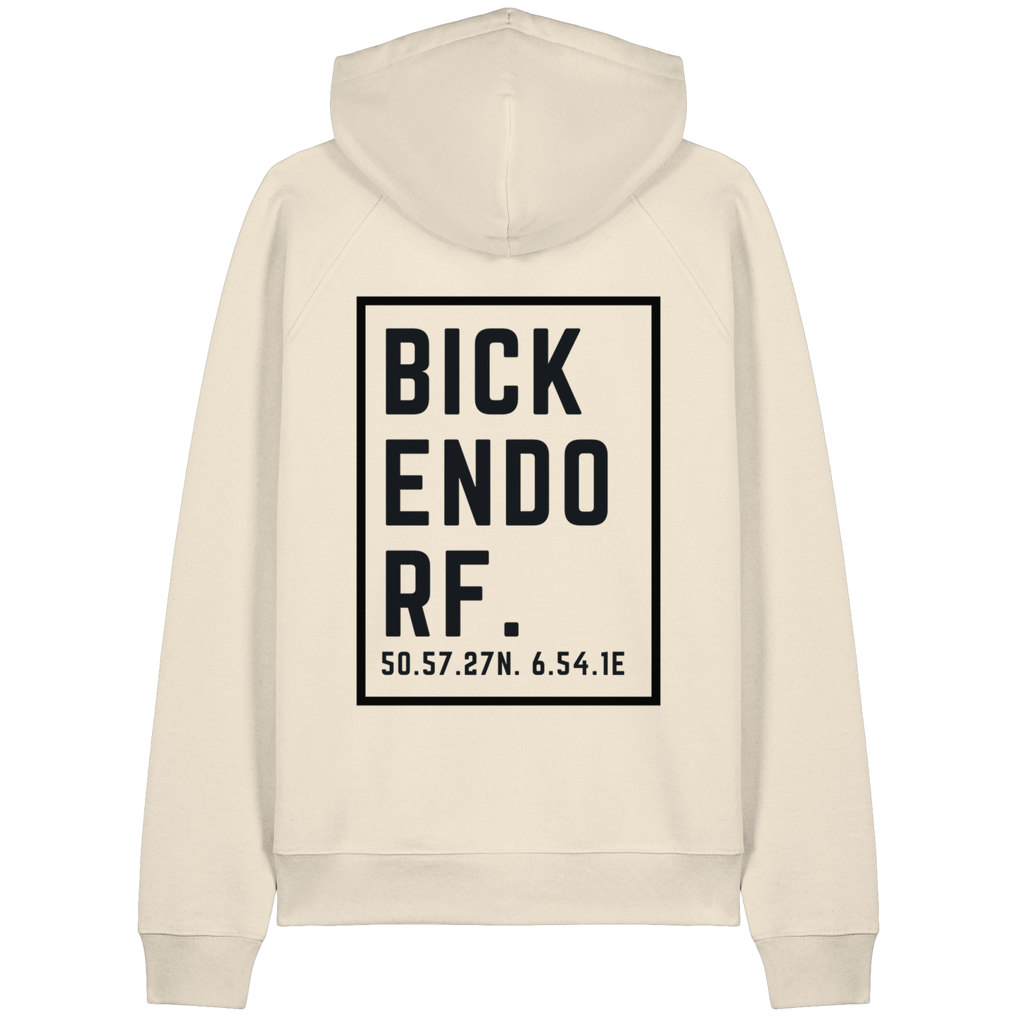 Bickendorf Koordinaten (großer Druck auf dem Rücken) - Organic Raglan Hoodie