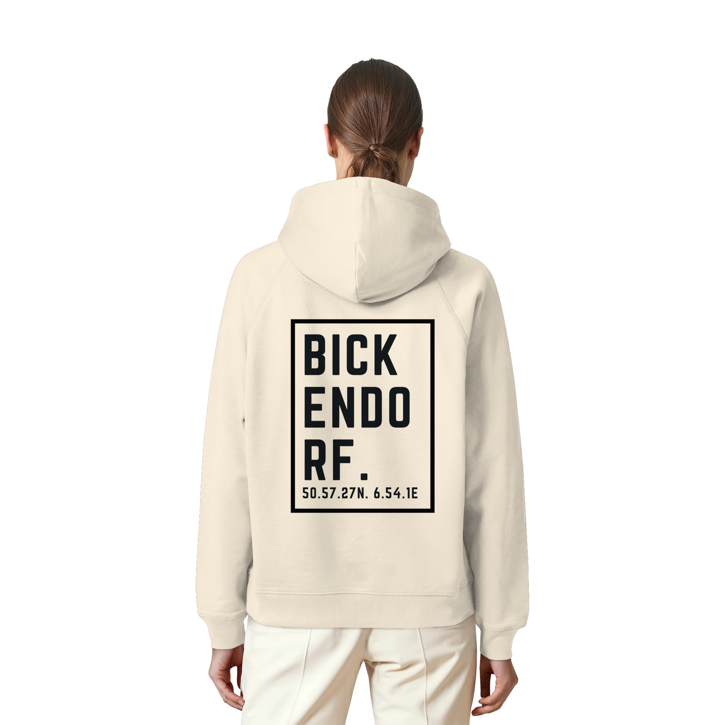 Bickendorf Koordinaten (großer Druck auf dem Rücken) - Organic Raglan Hoodie