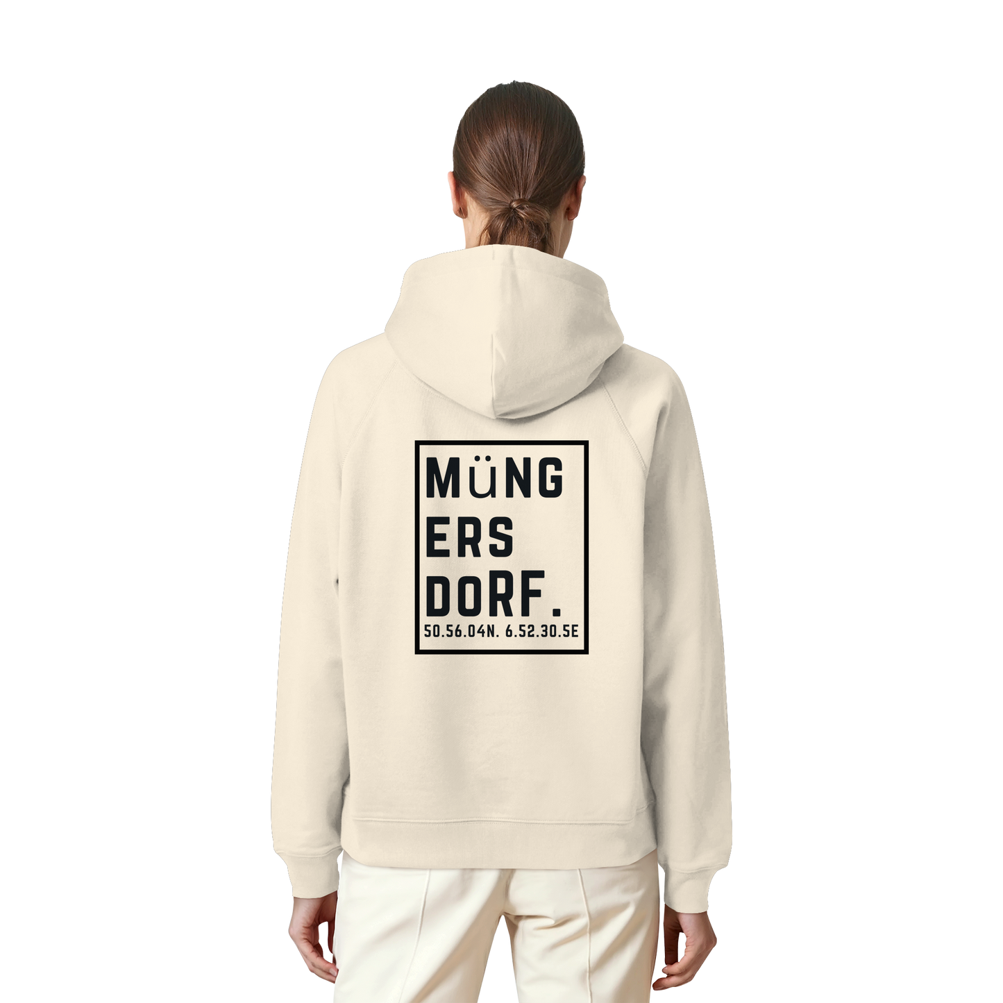 Müngersdorf Koordinaten (großer Druck auf dem Rücken) - Organic Raglan Hoodie