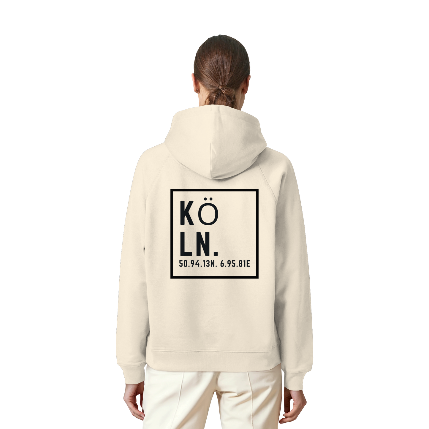 Köln Koordinaten (großer Druck auf dem Rücken) - Organic Raglan Hoodie