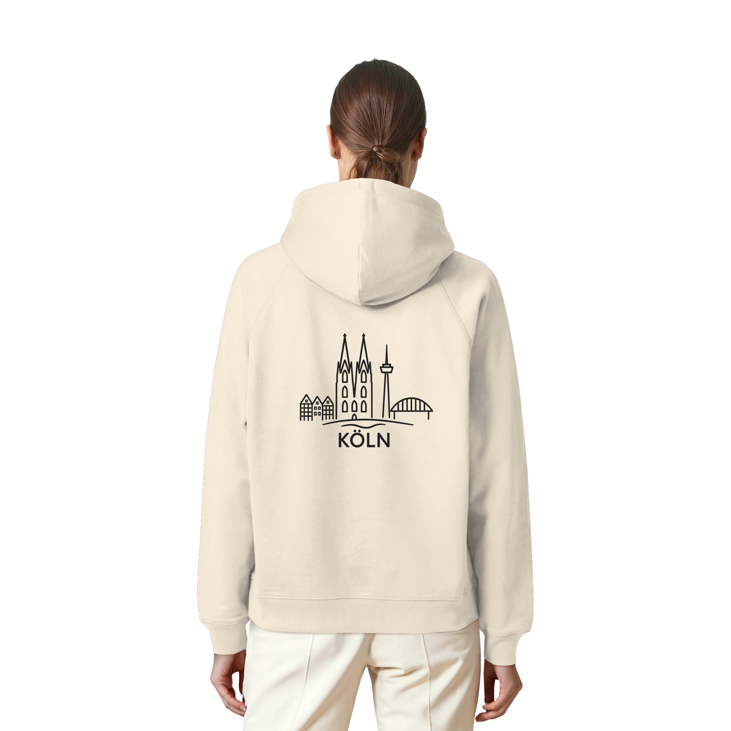 Köln Skyline (großer Druck auf dem Rücken) - Organic Raglan Hoodie
