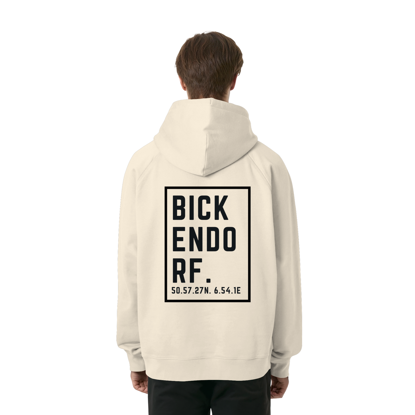 Bickendorf Koordinaten (großer Druck auf dem Rücken) - Organic Raglan Hoodie