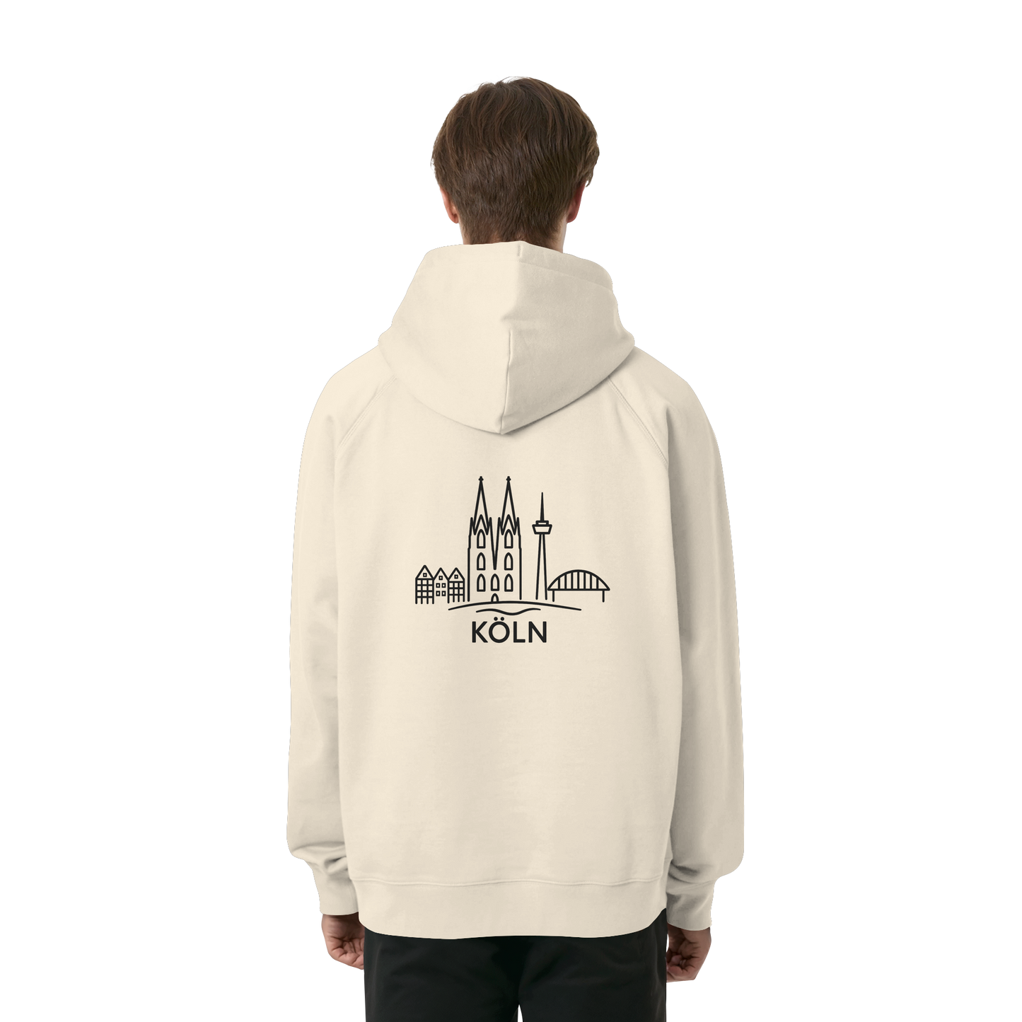 Köln Skyline (großer Druck auf dem Rücken) - Organic Raglan Hoodie