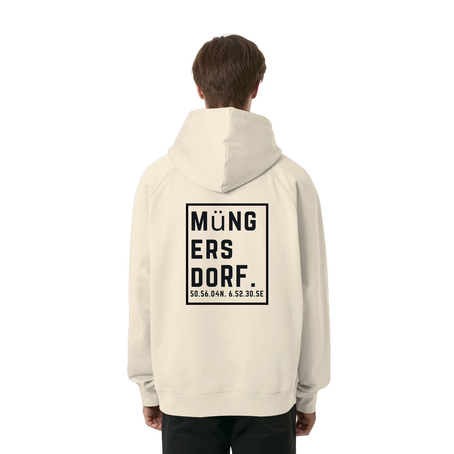 Müngersdorf Koordinaten (großer Druck auf dem Rücken) - Organic Raglan Hoodie