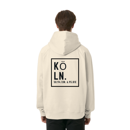 Köln Koordinaten (großer Druck auf dem Rücken) - Organic Raglan Hoodie