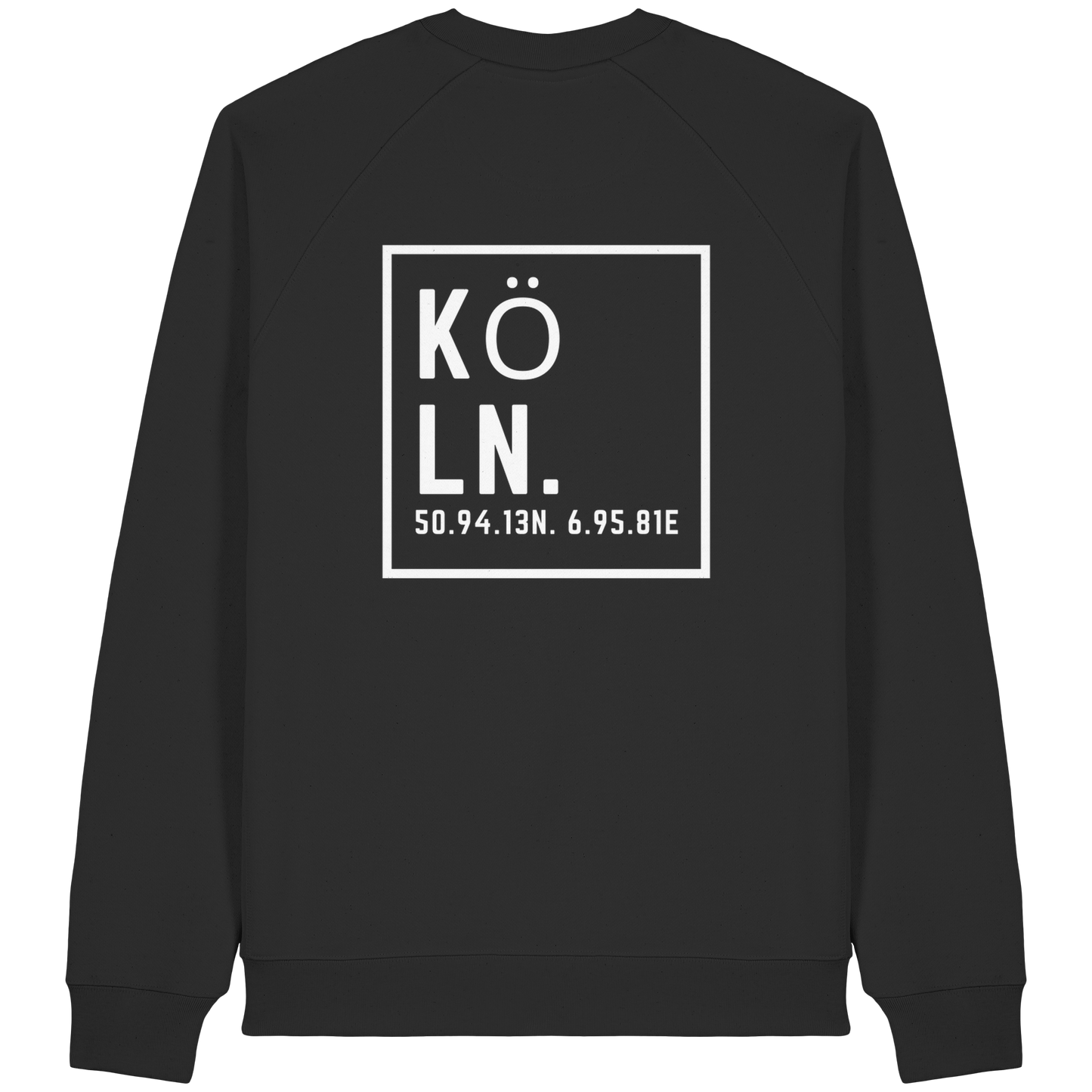 Köln Koordinaten (großer Druck auf dem Rücken) - Organic Raglan Sweatshirt