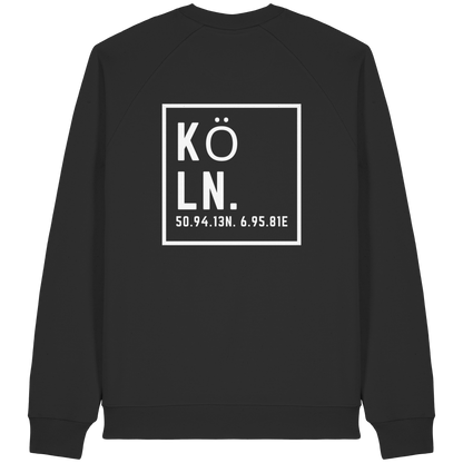 Köln Koordinaten (großer Druck auf dem Rücken) - Organic Raglan Sweatshirt